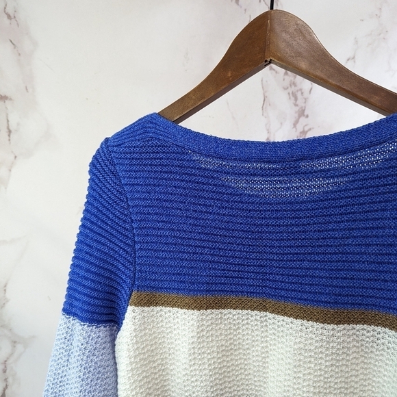 Chicos Sweater Womens Medium 1 Blue Brown White Striped Knit - Picture 6 of 12
